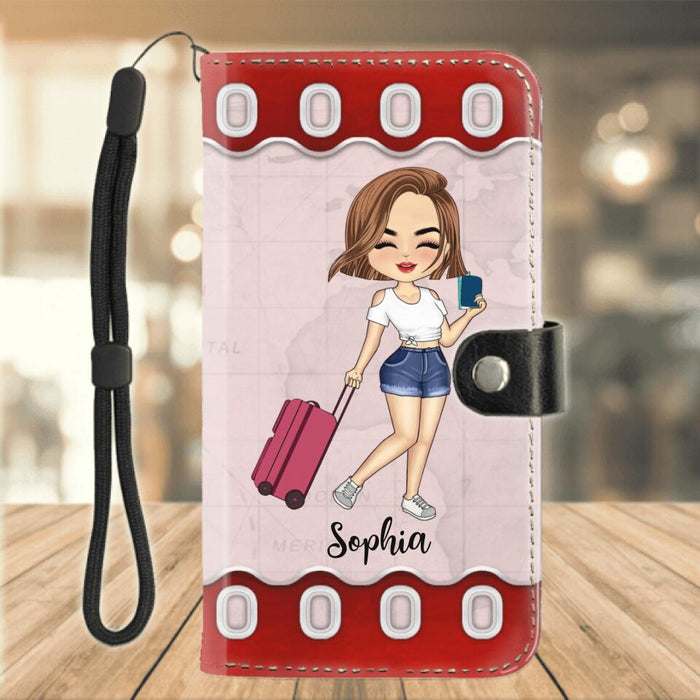 Personalized Traveling Girl Phone Wallet - Gift For Girl/Traveling Lovers - And She Lived Happily Ever After
