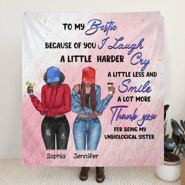 Personalized Bestie Blanket - Gift Idea For Best Friends - Thank You For Being My Unbiological Sister