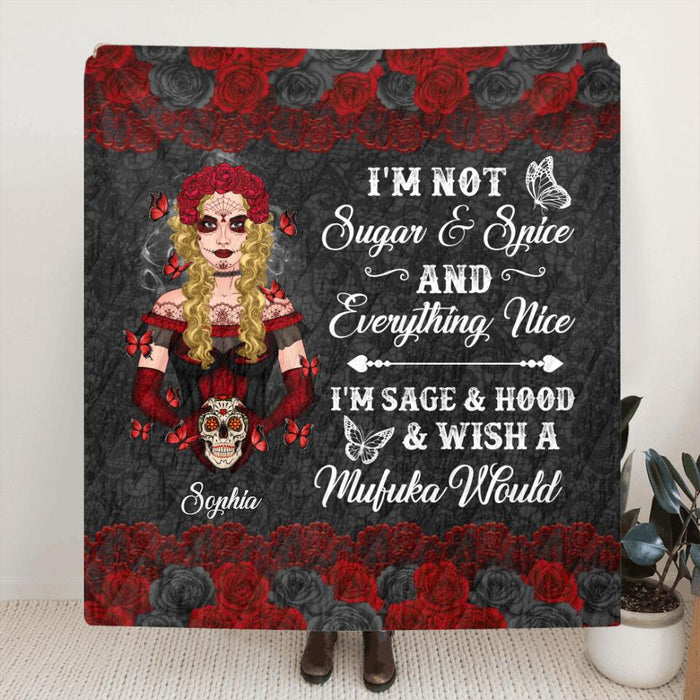 Personalized Sugar Skull Fleece Blanket/Quilt - Skull Gift For Girl - I'm Not Sugar & Spice
