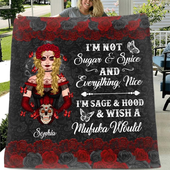Personalized Sugar Skull Fleece Blanket/Quilt - Skull Gift For Girl - I'm Not Sugar & Spice