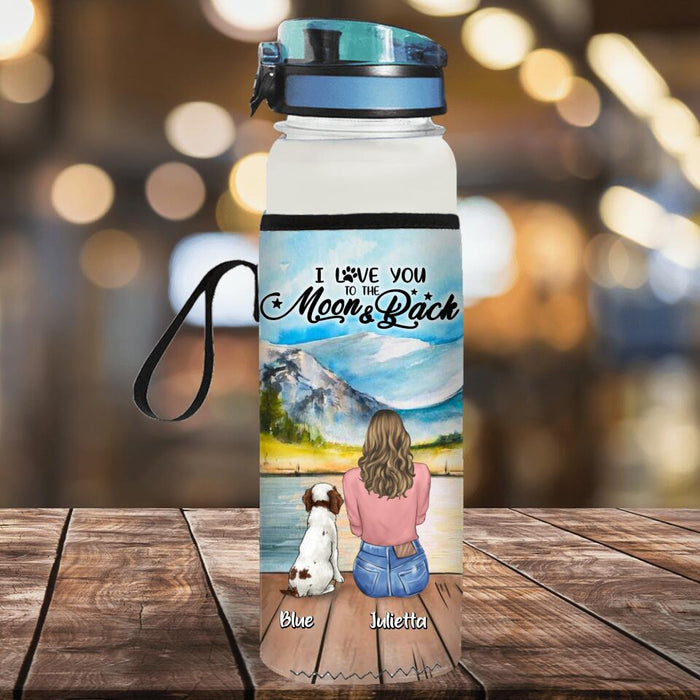Personalized Dog Mom/Dog Dad Neoprene Water Bottle Sleeve - Gift Idea For Dog Lover with up to 6 Dogs - I Love You To The Moon & Back