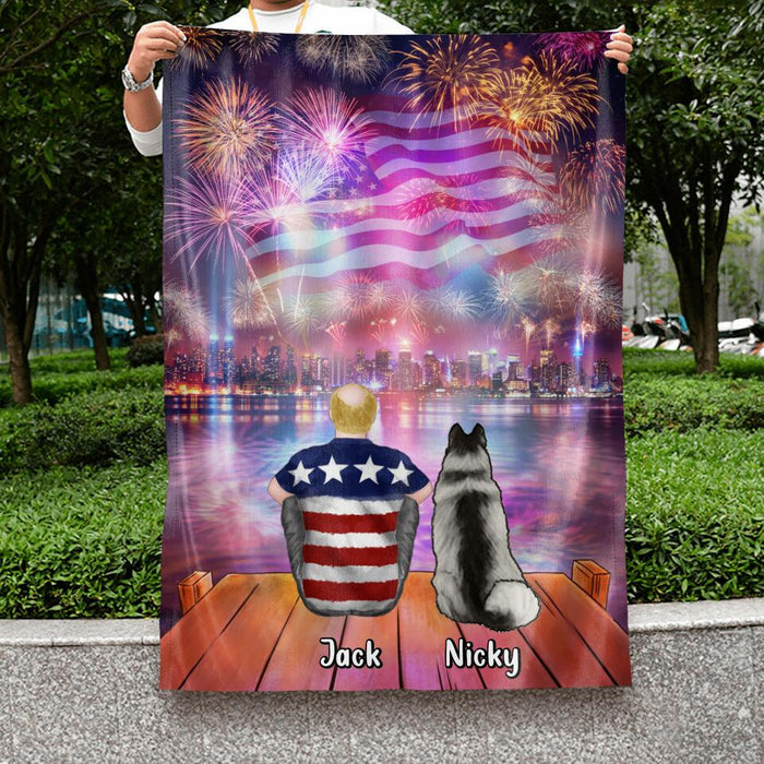 Personalized Independence Day Flag - Family With Up to 4 Dogs/Cats - Gift Idea For Independence Day/Family/Dog/Cat Lover