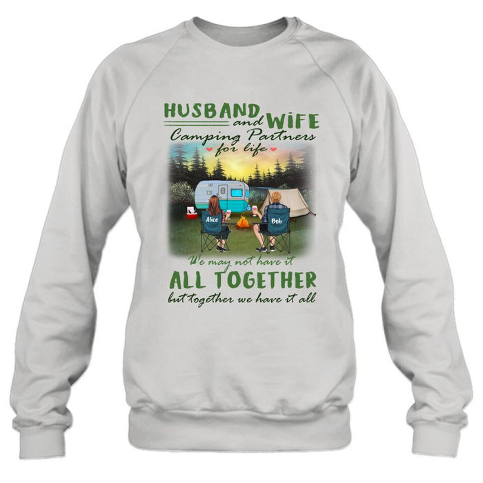 Personalized Camping Shirt/Pullover Hoodie - Couple/Parents With Kid And Pet - Valentine's Day Gift Idea For Camping Lover - Husband And Wife Camping Partners For Life