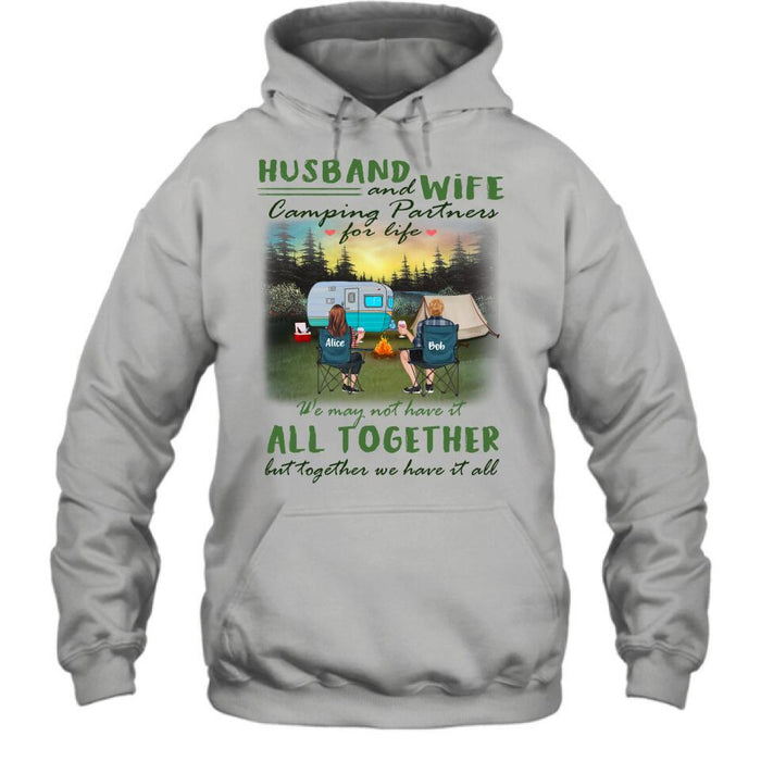 Personalized Camping Shirt/Pullover Hoodie - Couple/Parents With Kid And Pet - Valentine's Day Gift Idea For Camping Lover - Husband And Wife Camping Partners For Life
