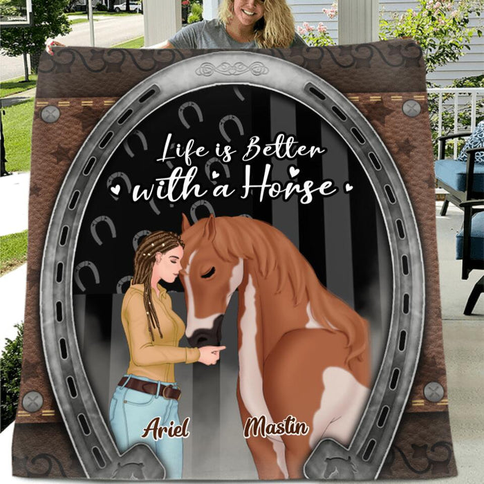 Personalized Horse Girl Quilt/Fleece Throw Blanket - Up to 5 Horses - Gift Idea For Horse Lovers - Just A Girl Who Loves Horses