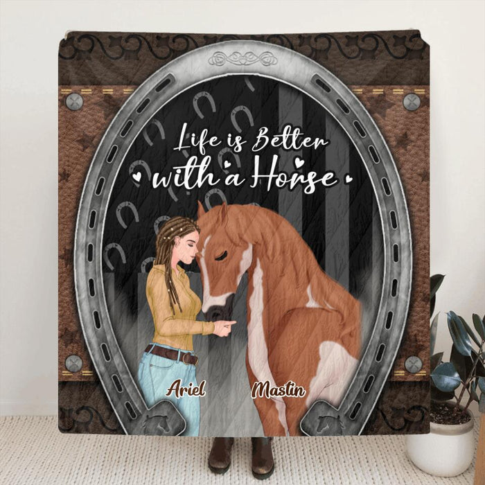 Personalized Horse Girl Quilt/Fleece Throw Blanket - Up to 5 Horses - Gift Idea For Horse Lovers - Just A Girl Who Loves Horses