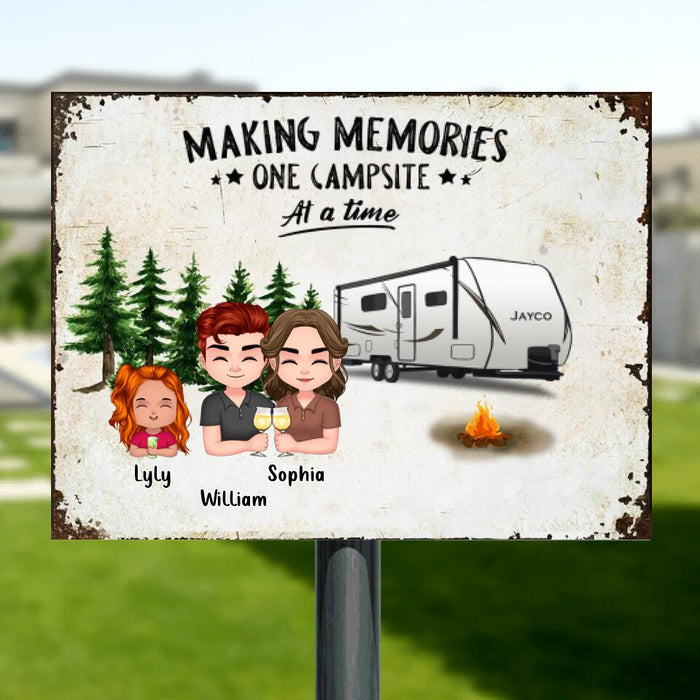 Personalized Chibi Family Camping Metal Sign - Gift Idea For Family - Parents With Up To 4 Kids And 2 Dogs - Making Memories One Campsite At A Time