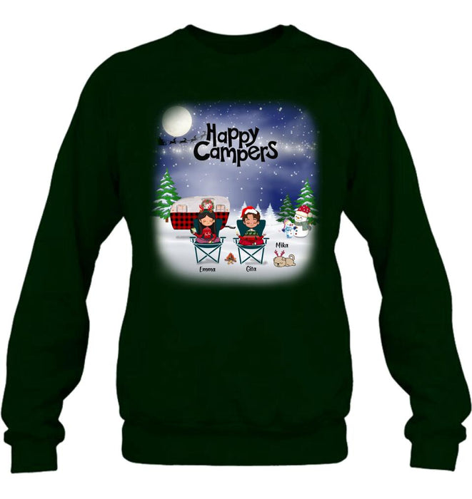 Personalized Couple Camping Xmas T-Shirt/Sweatshirt/Hoodie - Couple With Up to 4 Pets - Christmas Gift For Cat/Dog Lover