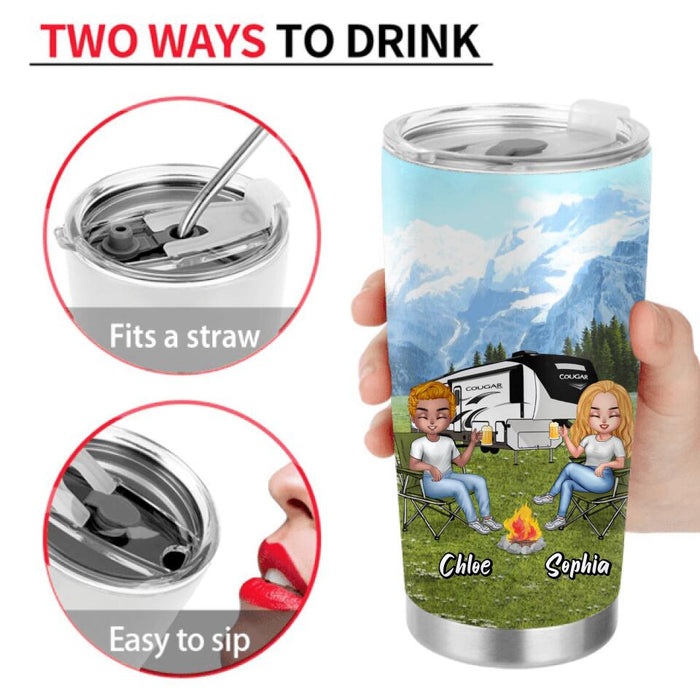 Personalized Camping Friends Tumbler - Up to 7 People - Gift Idea For Camping Lover/Friends - Drinking Until I See Stars And Stripes