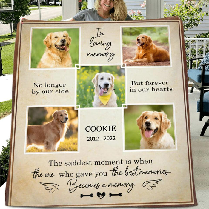 Personalized Photo In Loving Memory Pet Fleece Blanket/Quilt - Memorial Gift Idea For Dog/Cat Lover - No Longer By Our Side But Forever In Our Hearts