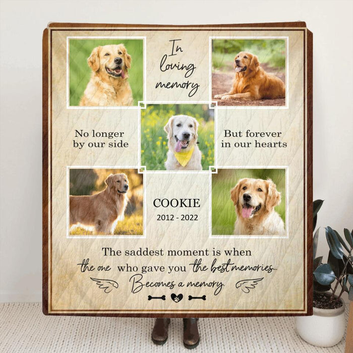 Personalized Photo In Loving Memory Pet Fleece Blanket/Quilt - Memorial Gift Idea For Dog/Cat Lover - No Longer By Our Side But Forever In Our Hearts