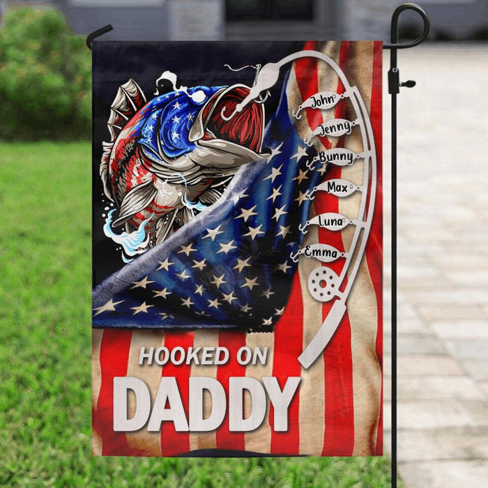Personalized Hooked On Flag - Up to 6 Names - Gift Idea For Independence Day/Father's Day - Hooked On Daddy