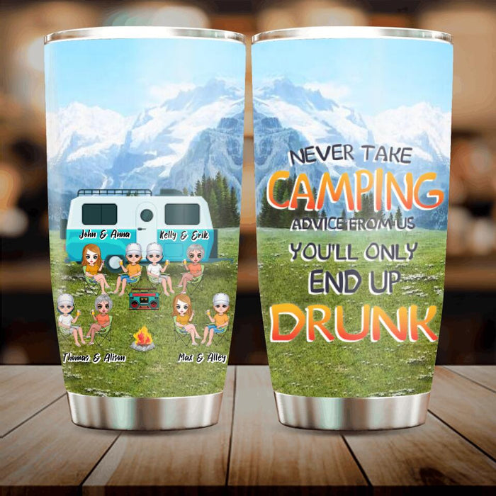 Personalized Mountain Camping Friends Tumbler - Up to 8 People - Best Gift For Camping Lovers - Life Is Better When You're Camping With Friends