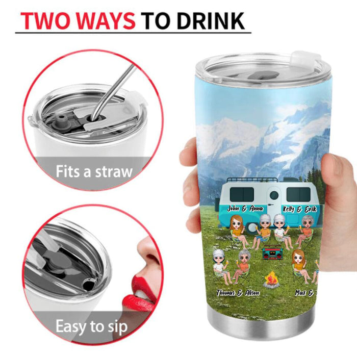 Personalized Mountain Camping Friends Tumbler - Up to 8 People - Best Gift For Camping Lovers - Life Is Better When You're Camping With Friends