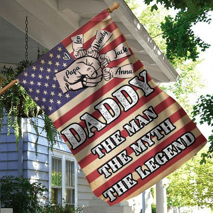 Personalized Daddy Flag - Up to 4 Children - Gift Idea For Independence Day/Father's Day  - Daddy The Man The Myth The Legend