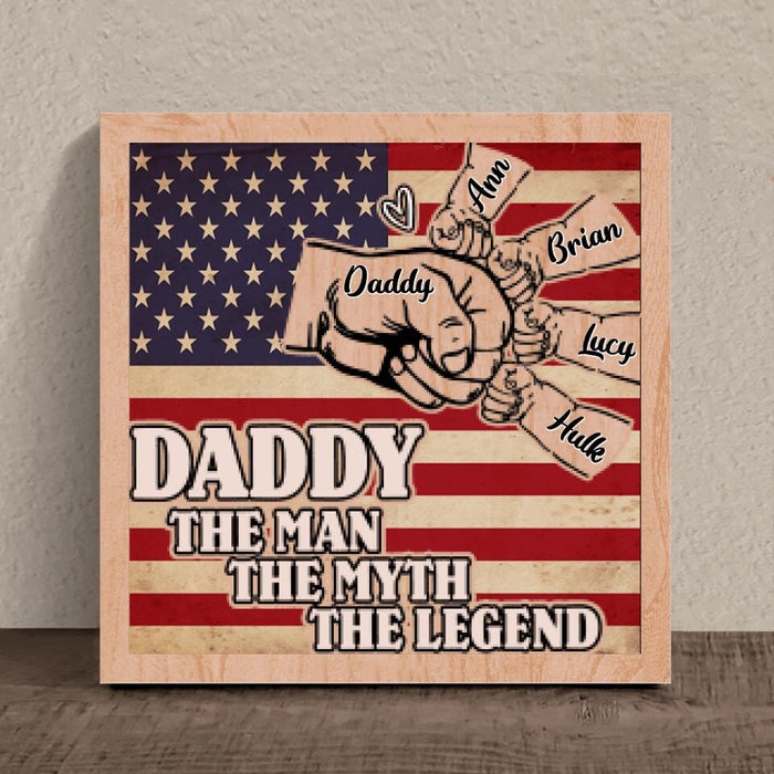 Personalized Daddy 3 Layer Wooden Art - Up to 4 Kids - Gift Idea For Independence Day/Father's Day - Daddy The Man The Myth The Legend