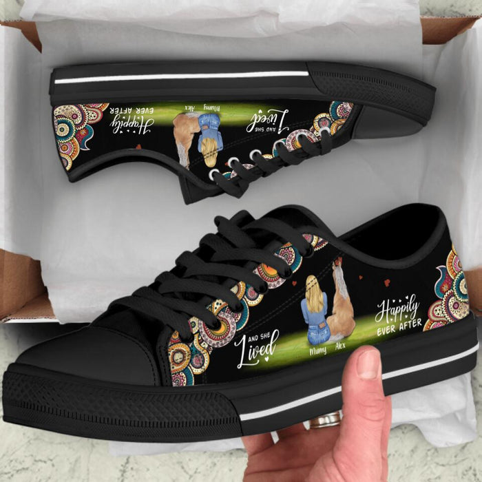 Personalized Horse Dog Mom Sneakers - Girl With Up to 3 Horses/Dogs - Best Gift For Horse/Dog Lover - And She Lived Happily Ever After - 9AGKN2