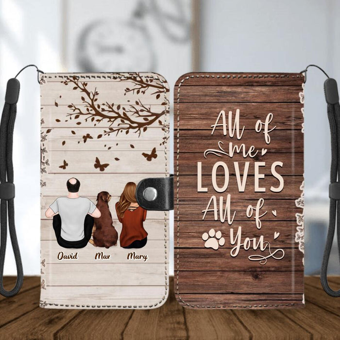 Personalized Couple Sitting With Dogs Back View Phone Wallet - Up to 4 Dogs - Gift Idea For Couple/Dog Lovers - You, Me & The Dog