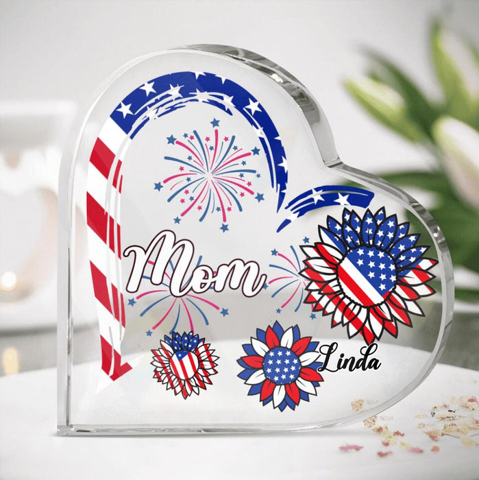 Personalized Grandma Acrylic Plaque - Gift Idea For Grandma - Up To 10 Kids - Firework With Sunflower US Flag Funny Kid