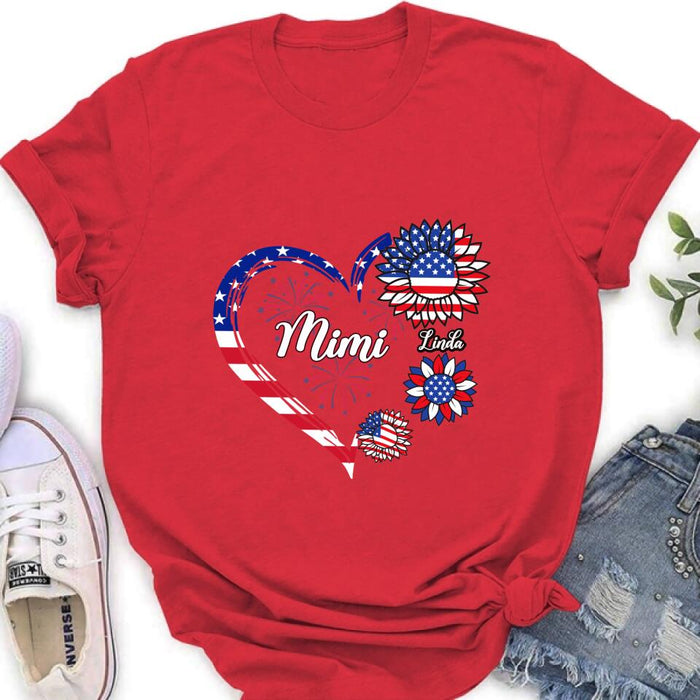 Personalized Grandma T-shirt/Hoodie - Gift Idea For Grandma - Up To 10 Kids - Firework With Sunflower US Flag Funny Kids