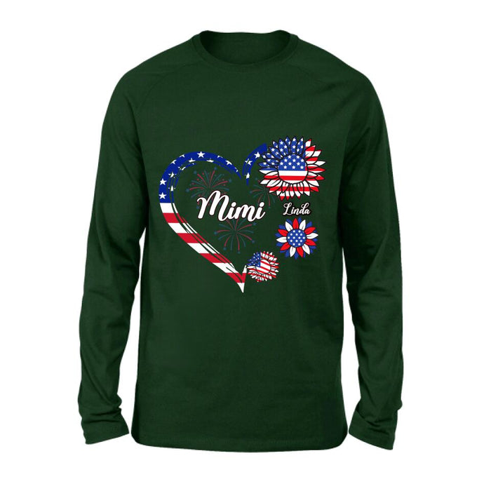 Personalized Grandma T-shirt/Hoodie - Gift Idea For Grandma - Up To 10 Kids - Firework With Sunflower US Flag Funny Kids