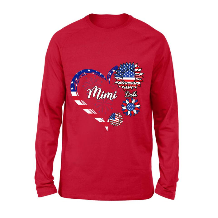 Personalized Grandma T-shirt/Hoodie - Gift Idea For Grandma - Up To 10 Kids - Firework With Sunflower US Flag Funny Kids