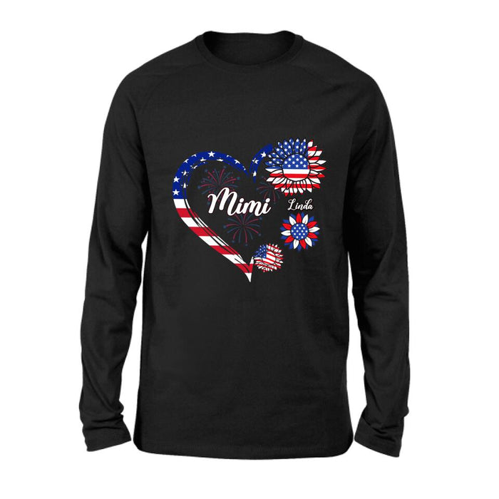 Personalized Grandma T-shirt/Hoodie - Gift Idea For Grandma - Up To 10 Kids - Firework With Sunflower US Flag Funny Kids
