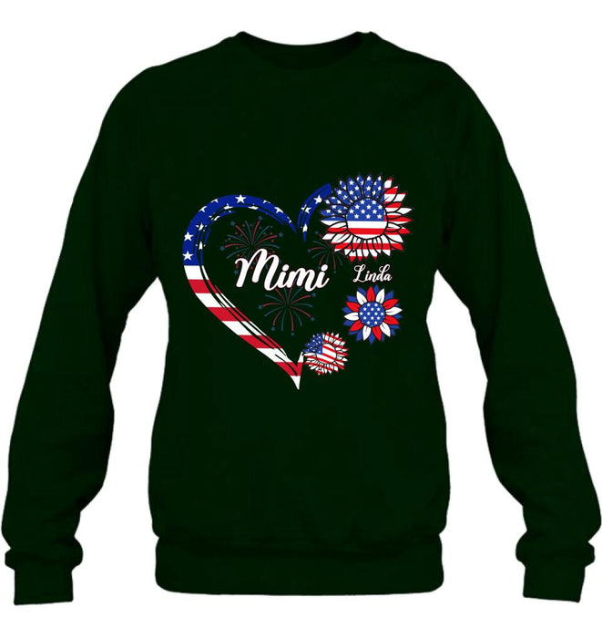 Personalized Grandma T-shirt/Hoodie - Gift Idea For Grandma - Up To 10 Kids - Firework With Sunflower US Flag Funny Kids