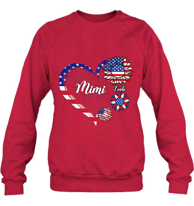 Personalized Grandma T-shirt/Hoodie - Gift Idea For Grandma - Up To 10 Kids - Firework With Sunflower US Flag Funny Kids