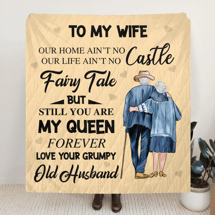 Personalized Old Couple Fleece Throw Blanket/Quilt/Pillow Cover - Gift Idea For Old Couple - To My Wife, You Are My Queen