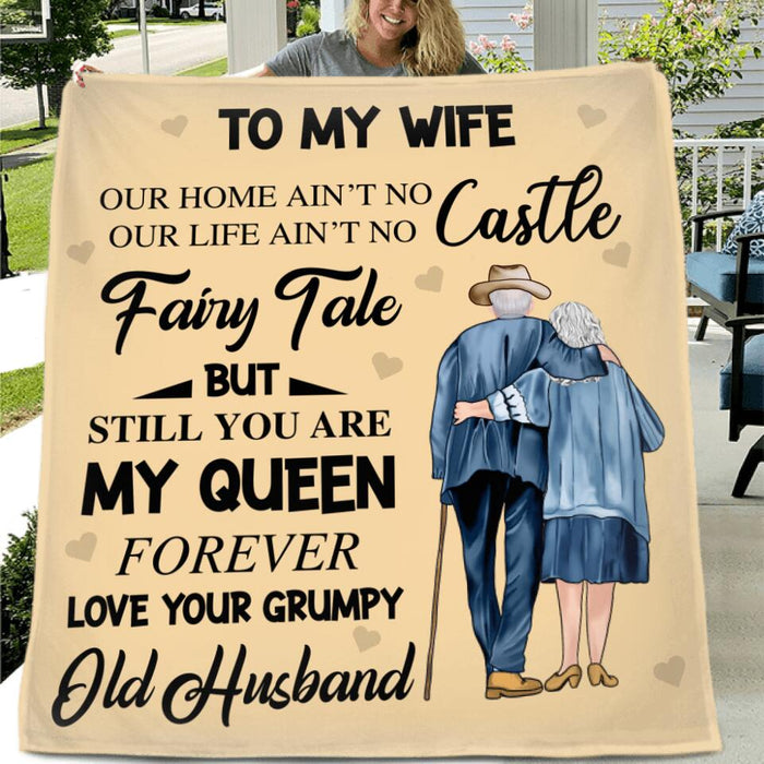 Personalized Old Couple Fleece Throw Blanket/Quilt/Pillow Cover - Gift Idea For Old Couple - To My Wife, You Are My Queen