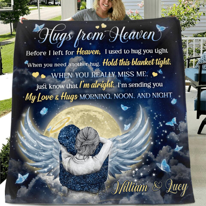 Personalized Hugs From Heaven Blanket - Memorial Gift Idea - I'm Sending You My Love & Hugs Morning, Noon and Night