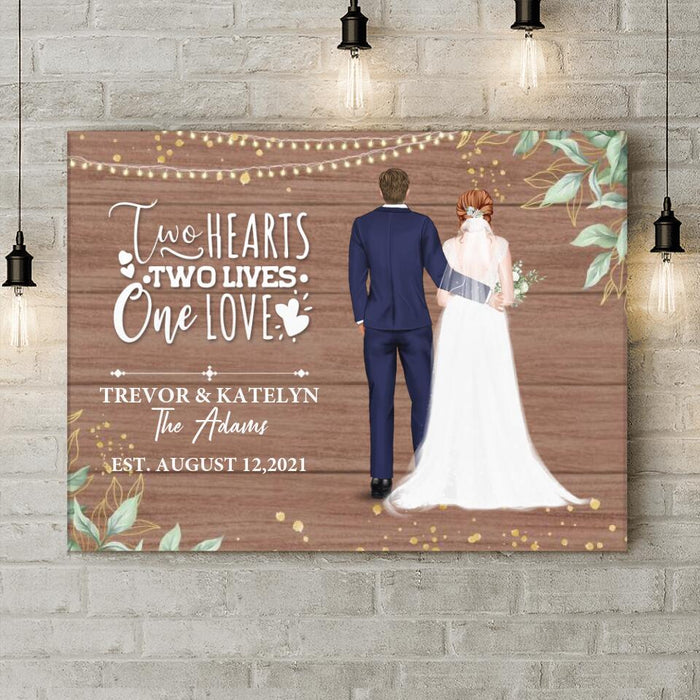 Personalized Couple Wedding Horizontal Canvas - Gift Idea For Couple/Wedding/Wedding Anniversary - Two Hearts, Two Lives, One Love