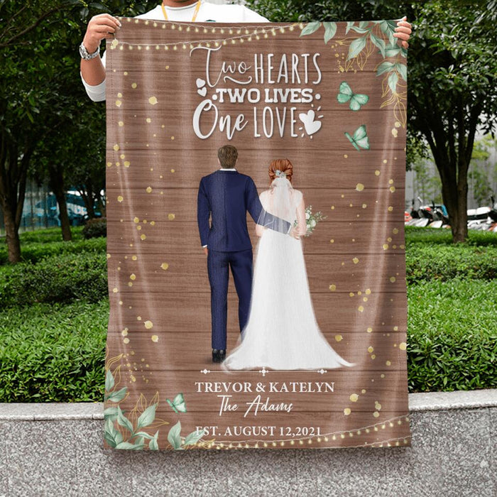 Personalized Couple Wedding Flag Sign - Gift Idea For Couple/Wedding/Wedding Anniversary - Two Hearts, Two Lives, One Love