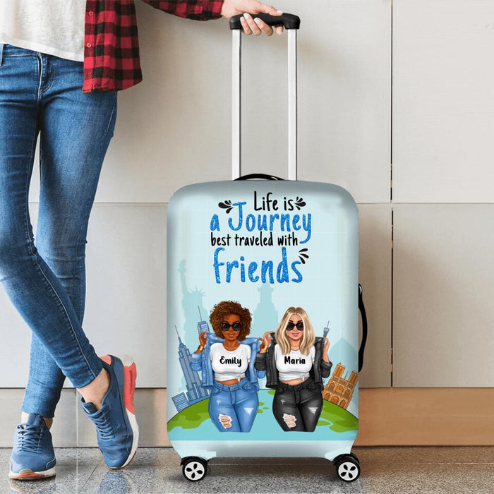 Personalized Life Is A Journey Best Traveled With Friends Suitcase Luggage Cover - Gift Idea For Friends/Travel Lovers