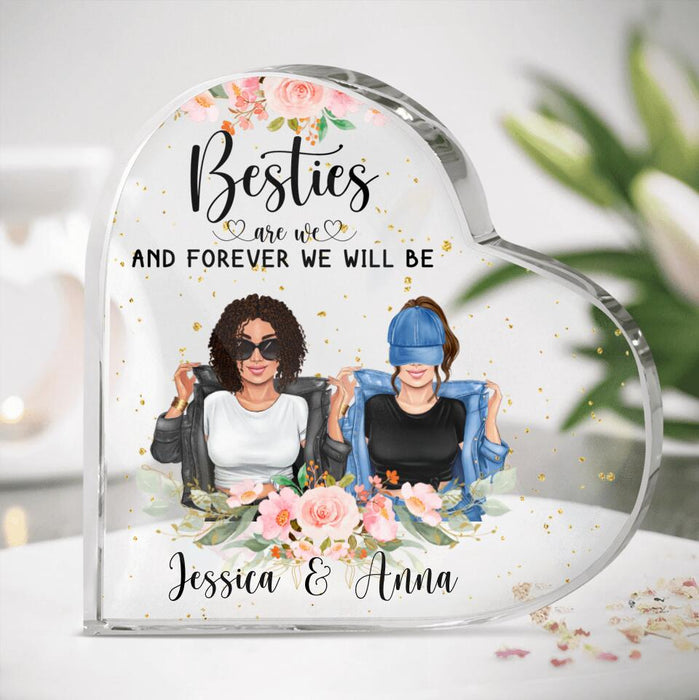Personalized Besties Acrylic Plaque - Best Idea For Best Friends - Side By Side Or Miles Apart Friends Will Always Be Connected By Heart