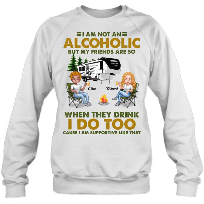 Personalized Camping Friends T-Shirt/Long Sleeve/Sweatshirt/Hoodie - Up to 7 People - Gift Idea For Friends/Camping Lover - I Am Not An Alcoholic But My Friends Are