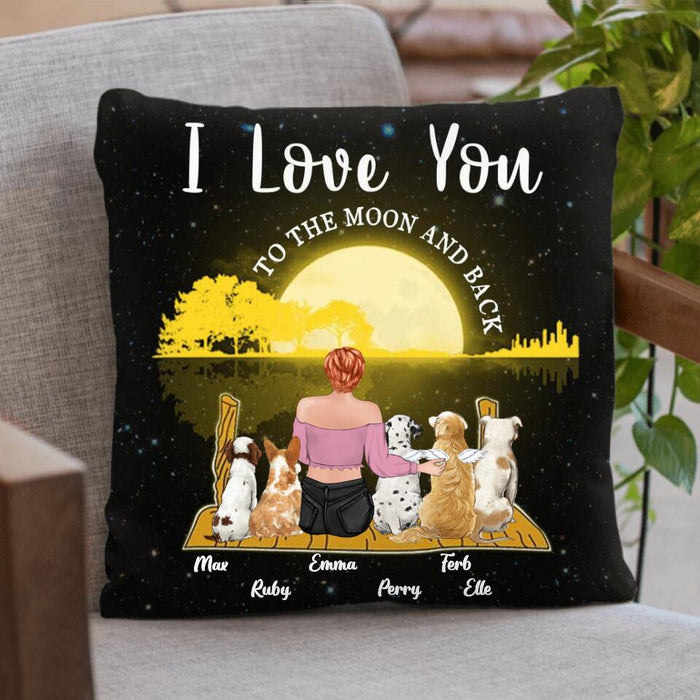 Personalized Girl & Pet Moon Light Pillow Cover - Gift Idea For Pet Lover with up 5 Pets - I Love You To The Moon and Back