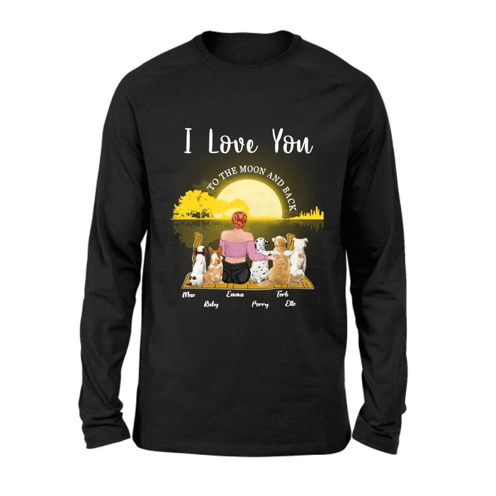 Personalized Girl & Pet Moon Light Shirt - Gift Idea For Pet Lover with up 5 Pets - I Love You To The Moon and Back