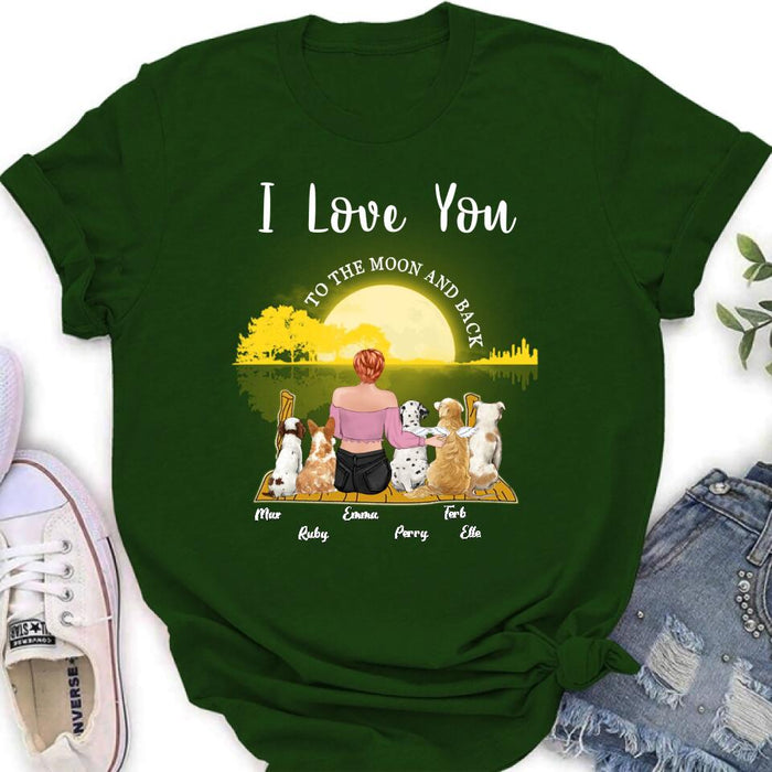 Personalized Girl & Pet Moon Light Shirt - Gift Idea For Pet Lover with up 5 Pets - I Love You To The Moon and Back