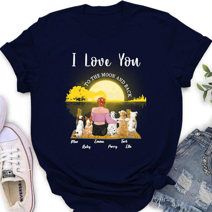 Personalized Girl & Pet Moon Light Shirt - Gift Idea For Pet Lover with up 5 Pets - I Love You To The Moon and Back