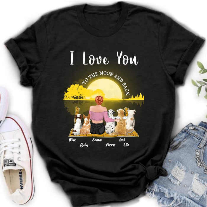 Personalized Girl & Pet Moon Light Shirt - Gift Idea For Pet Lover with up 5 Pets - I Love You To The Moon and Back