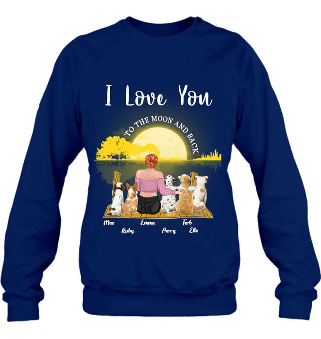 Personalized Girl & Pet Moon Light Shirt - Gift Idea For Pet Lover with up 5 Pets - I Love You To The Moon and Back