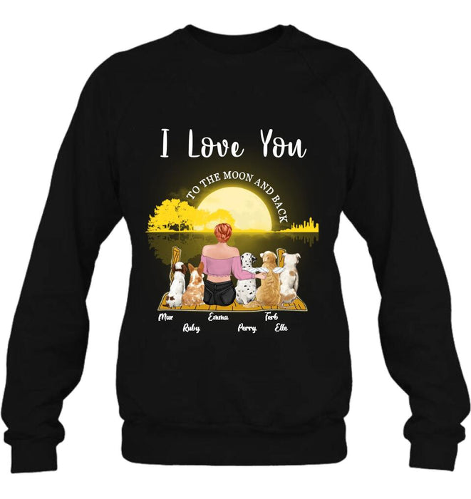 Personalized Girl & Pet Moon Light Shirt - Gift Idea For Pet Lover with up 5 Pets - I Love You To The Moon and Back