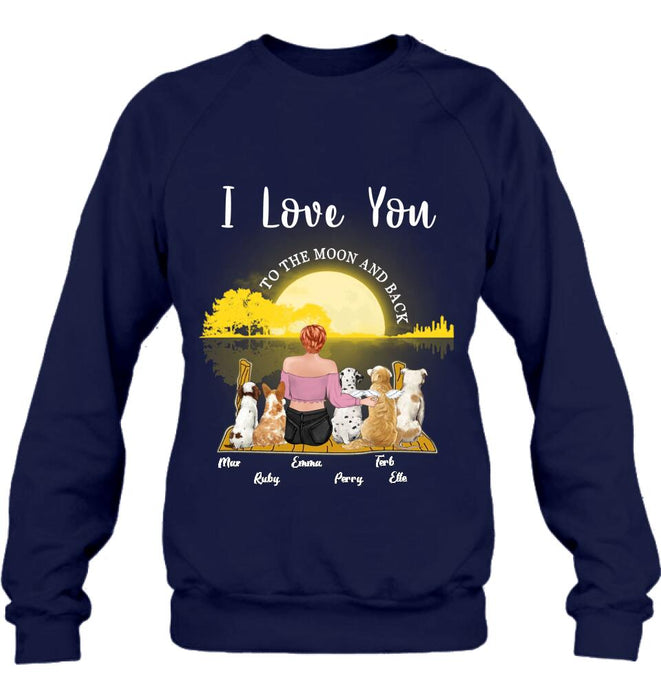 Personalized Girl & Pet Moon Light Shirt - Gift Idea For Pet Lover with up 5 Pets - I Love You To The Moon and Back