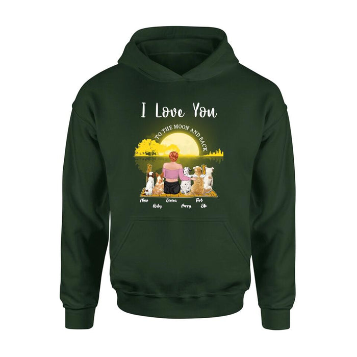 Personalized Girl & Pet Moon Light Shirt - Gift Idea For Pet Lover with up 5 Pets - I Love You To The Moon and Back