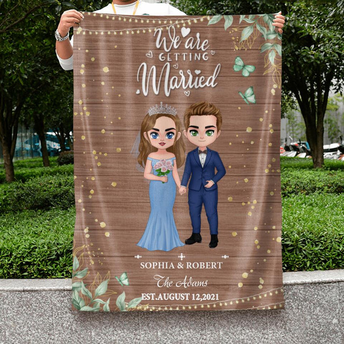 Personalized Chibi Couple Wedding Flag Sign - Gift Idea For Wedding/Anniversary Gift - We Are Getting Married