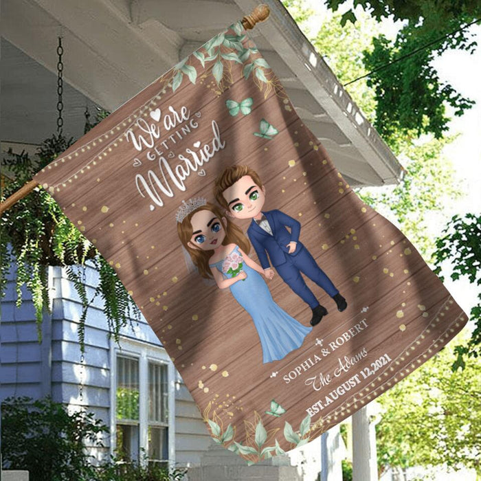 Personalized Chibi Couple Wedding Flag Sign - Gift Idea For Wedding/Anniversary Gift - We Are Getting Married