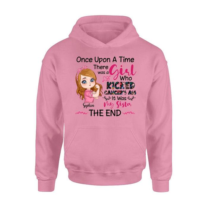 Personalized Breast Cancer T-shirt/Long Sleeve/Sweatshirt/Hoodie - Once Upon A Time There Was A Girl Who Kicked Cancer's Ass