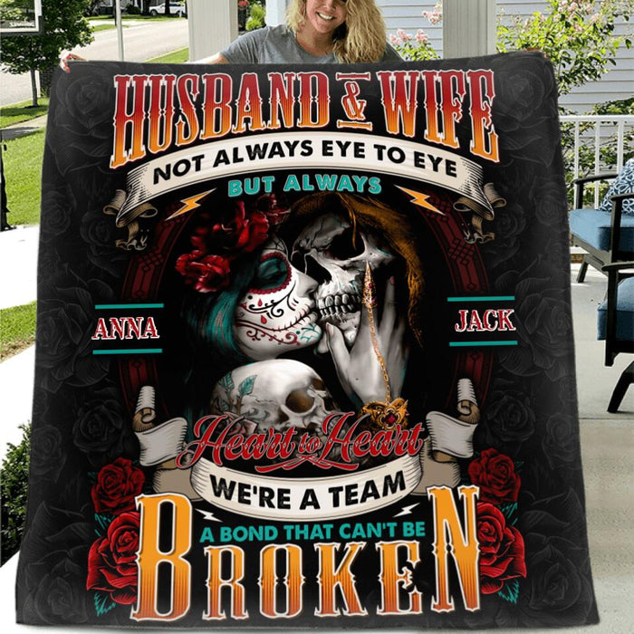Skull Couple Fleece Throw Blanket/Quilt - Gift Idea For Couple - Husband & Wife Not Always Eye To Eye But Always Heart To Heart